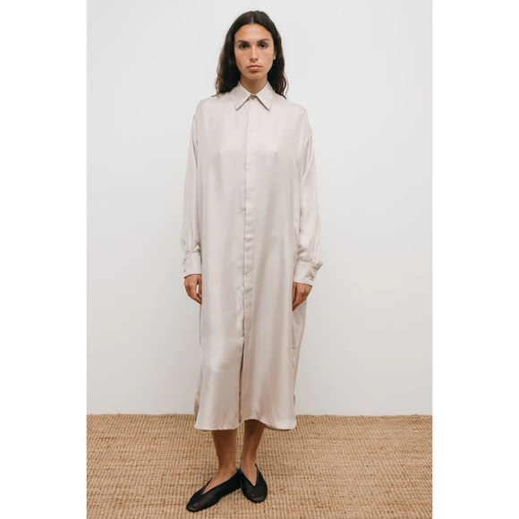 Nordstrom Rack Dresses & Skirts - Nordstrom Rack Satin Dress Size Small Ivory Gray  Midi Long Sleeve Button-Down